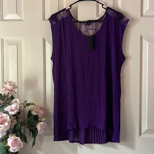 Attention Women’s Size L Tank with Pleats Floral Lace Back Deep Violet Purple